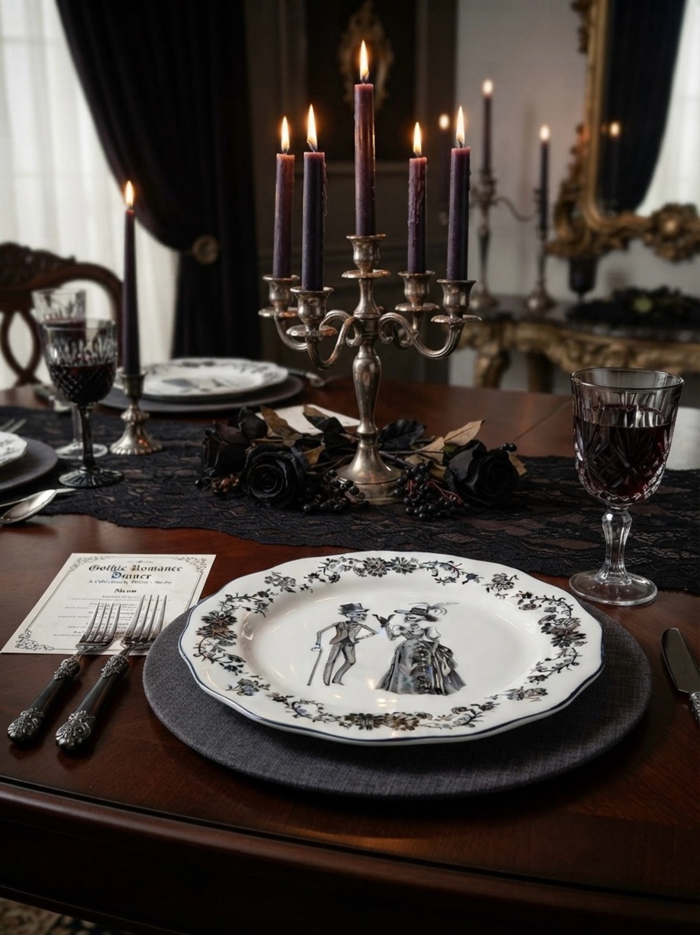 Potter's Studio Victorian Skeletons Dinner Plates — Set of 4